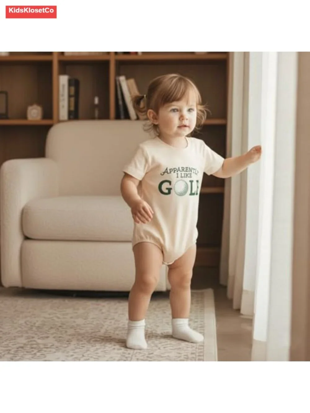 Baby Romper - Embroidered Golf Design, Short Sleeve, Cotton Blend - Picture 2 of 6